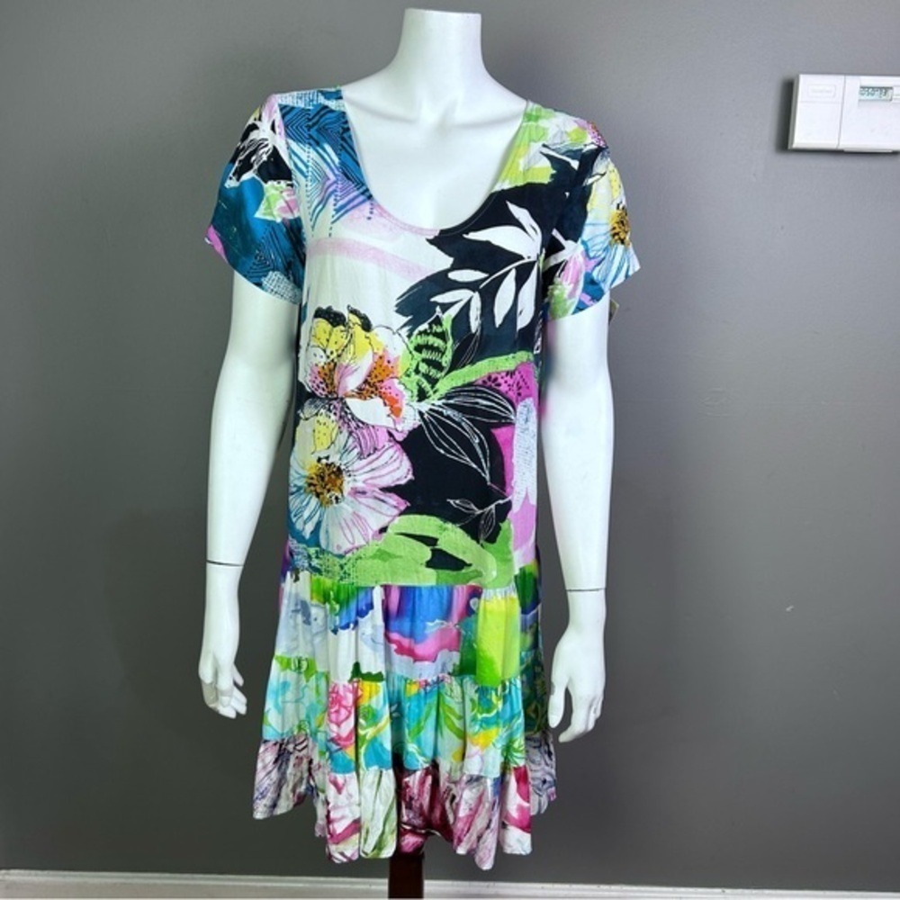 Jams World dress small Hattie short sleeve tiered Honolulu Hawaiian floral